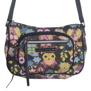 Lily Bloom Crossbody Bag Purse Owl Print "What a Hoot" Black Colorful Casual